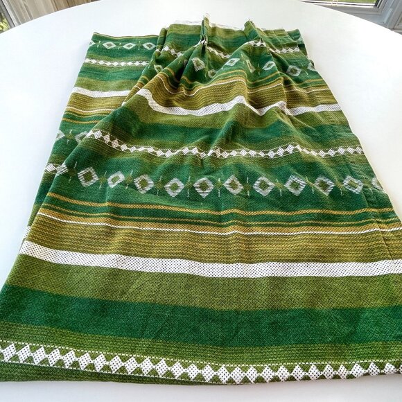 Vintage 70s pleated curtain panel, multiple tones green stripes, single panel - Picture 4 of 7